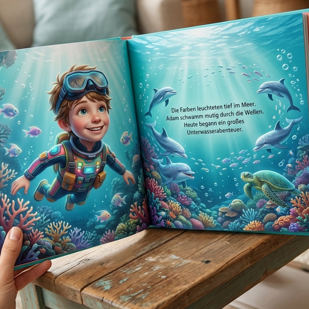 Personalisiertes Abenteuer-Kinderbuch – Dein Kind im Reich der Meere | Individuelles Fotobuch Hardcover