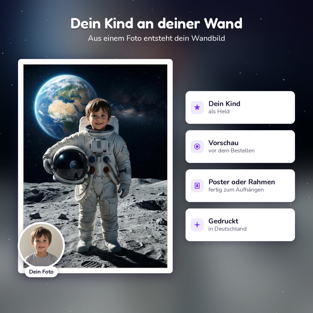 Personalisiertes Astronauten-Poster, so entsteht es aus dem Foto deines Kindes