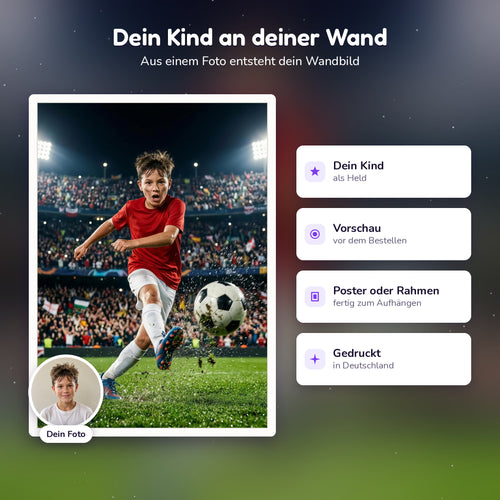 Personalisiertes Fußballstar-Poster, so entsteht es aus dem Foto deines Kindes