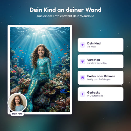 Personalisiertes Meerjungfrauen-Poster, so entsteht es aus dem Foto deines Kindes