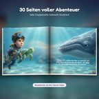 Innenseite Unterwasser-Buch: das Kind mit Schildkröte und Wal