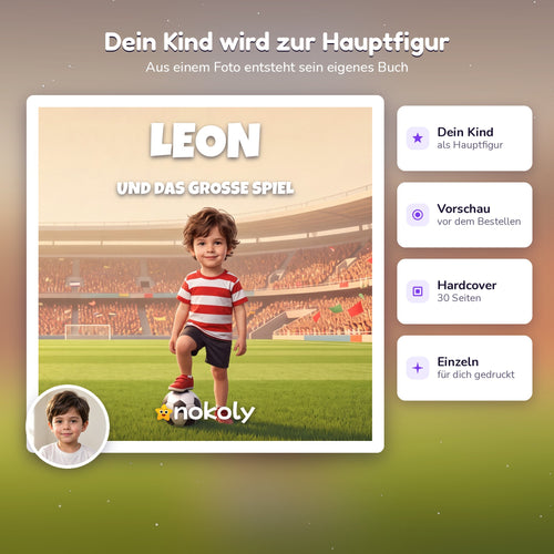 Dein Kind wird zur Hauptfigur, personalisiertes Fußball-Kinderbuch mit Foto