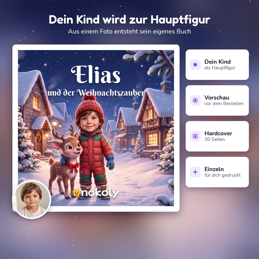 Dein Kind wird zur Hauptfigur, personalisiertes Weihnachtsbuch mit Foto