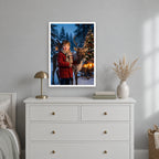 Weihnachts-Poster im weißen Rahmen über der Kommode im Kinderzimmer